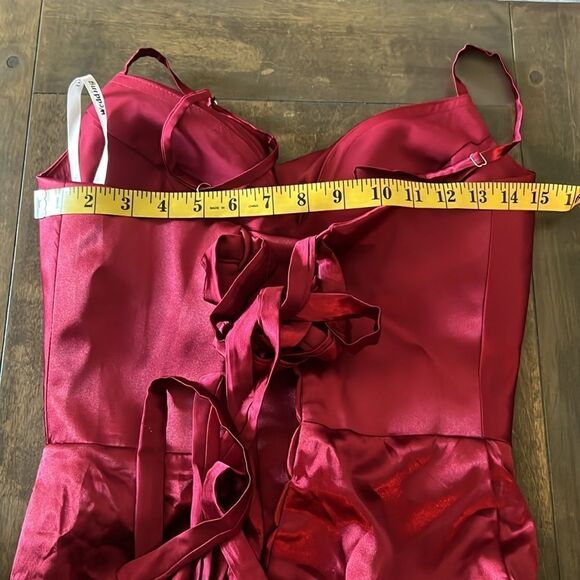 New Wedding dress Satin COWL NECK RED GOWN FRONT Split back lace up gown - Picture 10 of 13